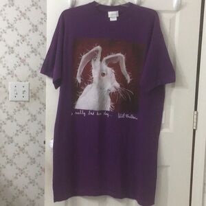 Purple Vintage Art Tee Frizzy Haired Bunny Will Bullas Design 100% Cotton 3XL.